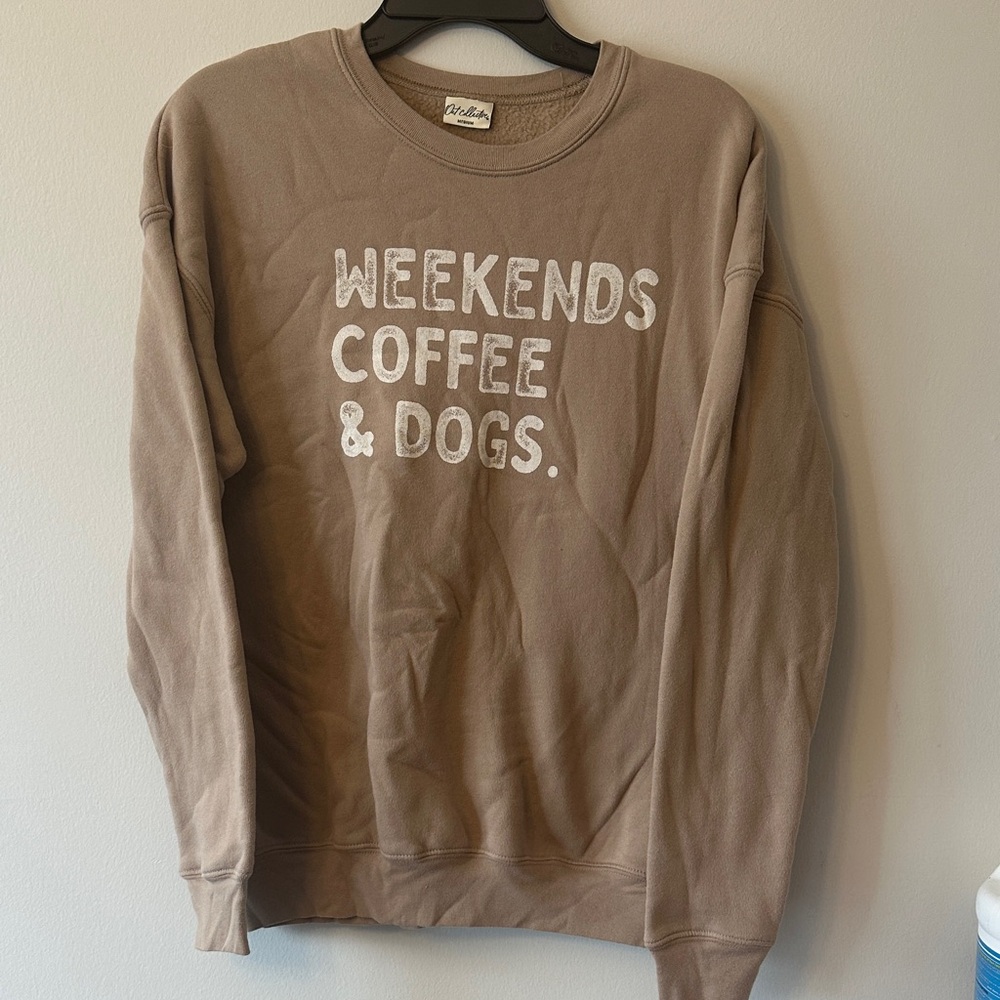 Weekends Coffee & Dogs Crewneck Sweatshirt - Taupe by Wildfox